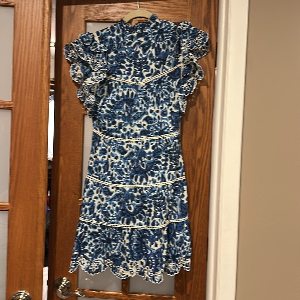 House of Harlow 1960 Melba Blue Floral Ruffle Button Front Dress - Picture 10 of 12